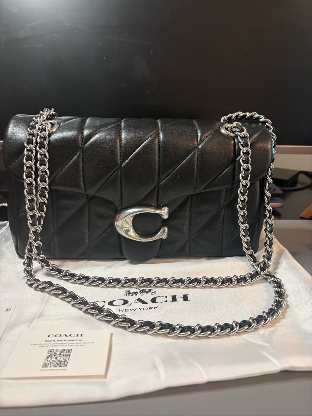 Coach Quilted Tabby 26 Nappa Leather Shoulder Bag with Silver Chain Detail